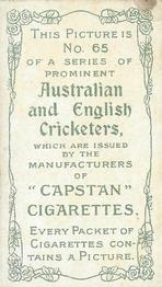 1907 Wills's Capstan Cigarettes Prominent Australian and English Cricketers #65 Walter Lees Back