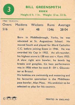 1961 A&BC Cricket 1961 Test Series (Standard Border) #3 Bill Greensmith Back