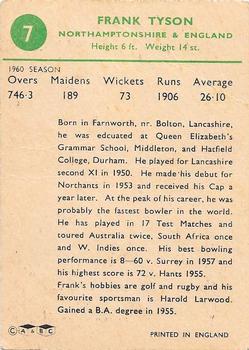 1961 A&BC Cricket 1961 Test Series (Standard Border) #7 Frank Tyson Back
