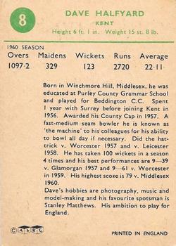 1961 A&BC Cricket 1961 Test Series (Standard Border) #8 Dave Halfyard Back