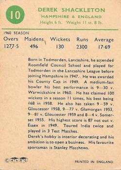 1961 A&BC Cricket 1961 Test Series (Standard Border) #10 Derek Shackleton Back