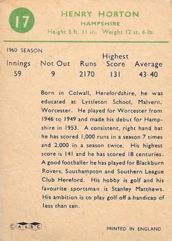 1961 A&BC Cricket 1961 Test Series (Standard Border) #17 Henry Horton Back