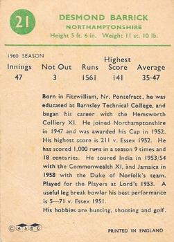 1961 A&BC Cricket 1961 Test Series (Standard Border) #21 Des Barrick Back