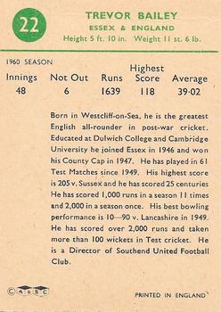1961 A&BC Cricket 1961 Test Series (Standard Border) #22 Trevor Bailey Back