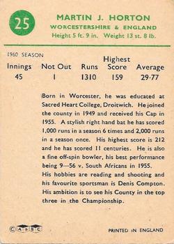 1961 A&BC Cricket 1961 Test Series (Standard Border) #25 Martin Horton Back