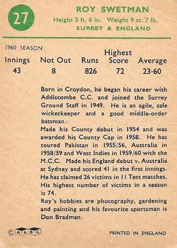 1961 A&BC Cricket 1961 Test Series (Standard Border) #27 Roy Swetman Back