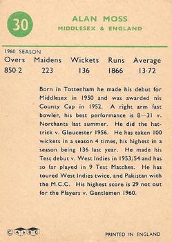 1961 A&BC Cricket 1961 Test Series (Standard Border) #30 Alan Moss Back