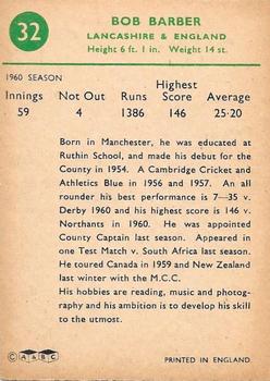 1961 A&BC Cricket 1961 Test Series (Standard Border) #32 Bob Barber Back