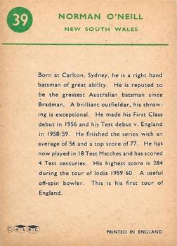 1961 A&BC Cricket 1961 Test Series (Standard Border) #39 Norm O'Neill Back