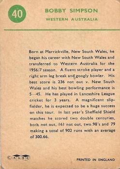 1961 A&BC Cricket 1961 Test Series (Standard Border) #40 Bobby Simpson Back