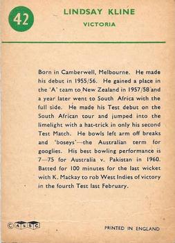 1961 A&BC Cricket 1961 Test Series (Standard Border) #42 Lindsay Kline Back