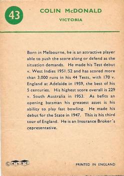 1961 A&BC Cricket 1961 Test Series (Standard Border) #43 Colin McDonald Back