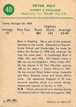 1961 A&BC Cricket 1961 Test Series (Standard Border) #48 Peter May Back