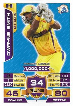 2015-16 Topps Cricket Attax IPL #1 Dwayne Smith Front