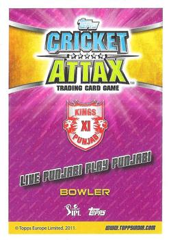 2015-16 Topps Cricket Attax IPL #44 Parvinder Awana Back