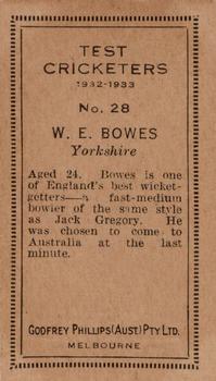 1932 Godfrey Phillips Test Cricketers #28 Bill Bowes Back