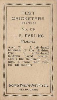 1932 Godfrey Phillips Test Cricketers #29 Len Darling Back