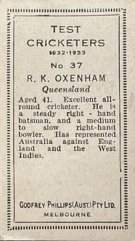1932 Godfrey Phillips Test Cricketers #37 Ronald Oxenham Back