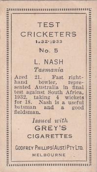 1932 Godfrey Phillips Test Cricketers #5 Laurie Nash Back