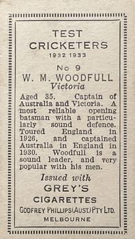 1932 Godfrey Phillips Test Cricketers #9 Bill Woodfull Back