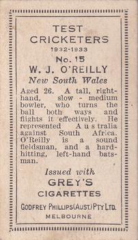 1932 Godfrey Phillips Test Cricketers #15 Bill O'Reilly Back