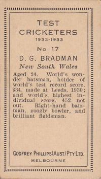 1932 Godfrey Phillips Test Cricketers #17 Don Bradman Back