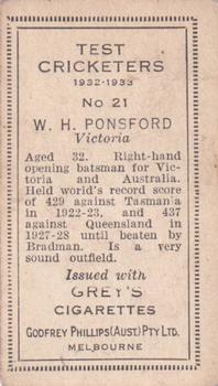 1932 Godfrey Phillips Test Cricketers #21 Bill Ponsford Back