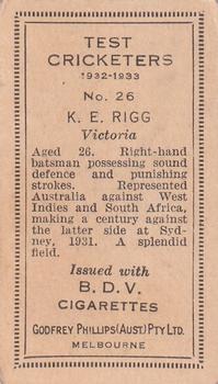 1932 Godfrey Phillips Test Cricketers #26 Keith Rigg Back