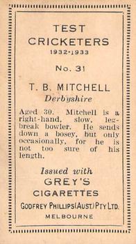 1932 Godfrey Phillips Test Cricketers #31 Tommy Mitchell Back