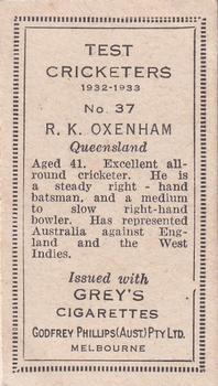 1932 Godfrey Phillips Test Cricketers #37 Ronald Oxenham Back