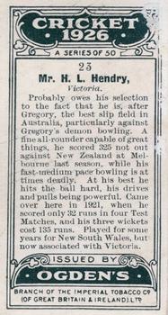 1926 Ogden's Cricket #23 Hunter Hendry Back