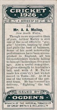 1926 Ogden's Cricket #33 Arthur Mailey Back