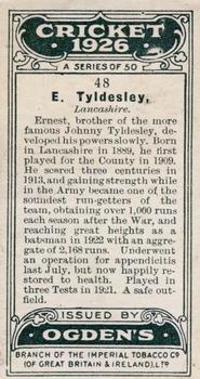 1926 Ogden's Cricket #48 Ernest Tyldesley Back