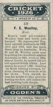1926 Ogden's Cricket #50 Frank Woolley Back
