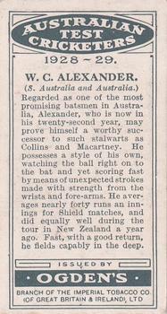 1928-29 Ogden's Australian Test Cricketers #NNO Colin Alexander Back