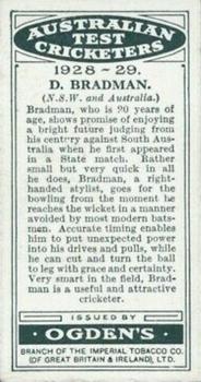 1928-29 Ogden's Australian Test Cricketers #NNO Don Bradman Back