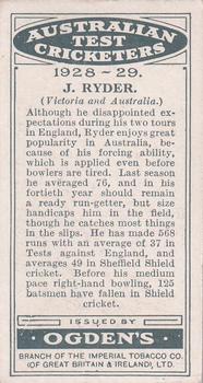 1928-29 Ogden's Australian Test Cricketers #NNO Jack Ryder Back