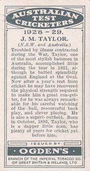 1928-29 Ogden's Australian Test Cricketers #NNO Johnny Taylor Back