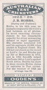1928-29 Ogden's Australian Test Cricketers #NNO Jack Hobbs Back