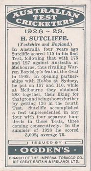 1928-29 Ogden's Australian Test Cricketers #NNO Herbert Sutcliffe Back