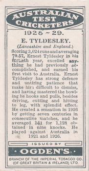 1928-29 Ogden's Australian Test Cricketers #NNO Ernest Tyldesley Back