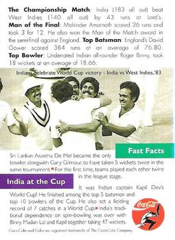 1996 Coca Cola World Cup Cricket Collection #5 Kapil Dev Back
