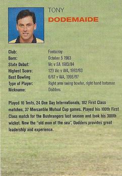 1997-98 Victorian Bushrangers Cricket #NNO Tony Dodemaide Back