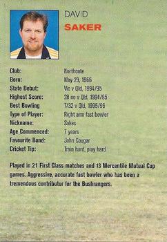 1997-98 Victorian Bushrangers Cricket #NNO David Saker Back
