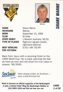1999-00 Victorian Bushrangers Cricket #1 Shane Warne Back
