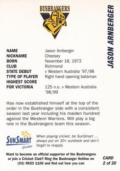 1999-00 Victorian Bushrangers Cricket #2 Jason Arnberger Back