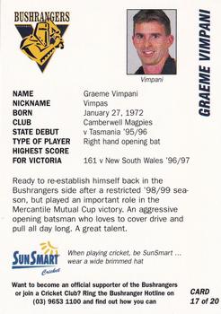 1999-00 Victorian Bushrangers Cricket #17 Graeme Vimpani Back