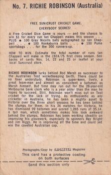1974 Sunicrust Cricket #7 Richie Robinson Back