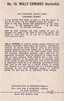 1974 Sunicrust Cricket #16 Wally Edwards Back