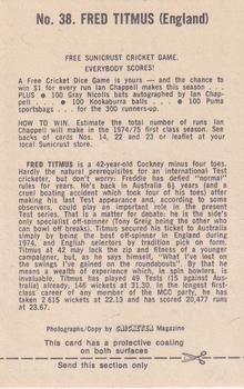 1974 Sunicrust Cricket #38 Fred Titmus Back
